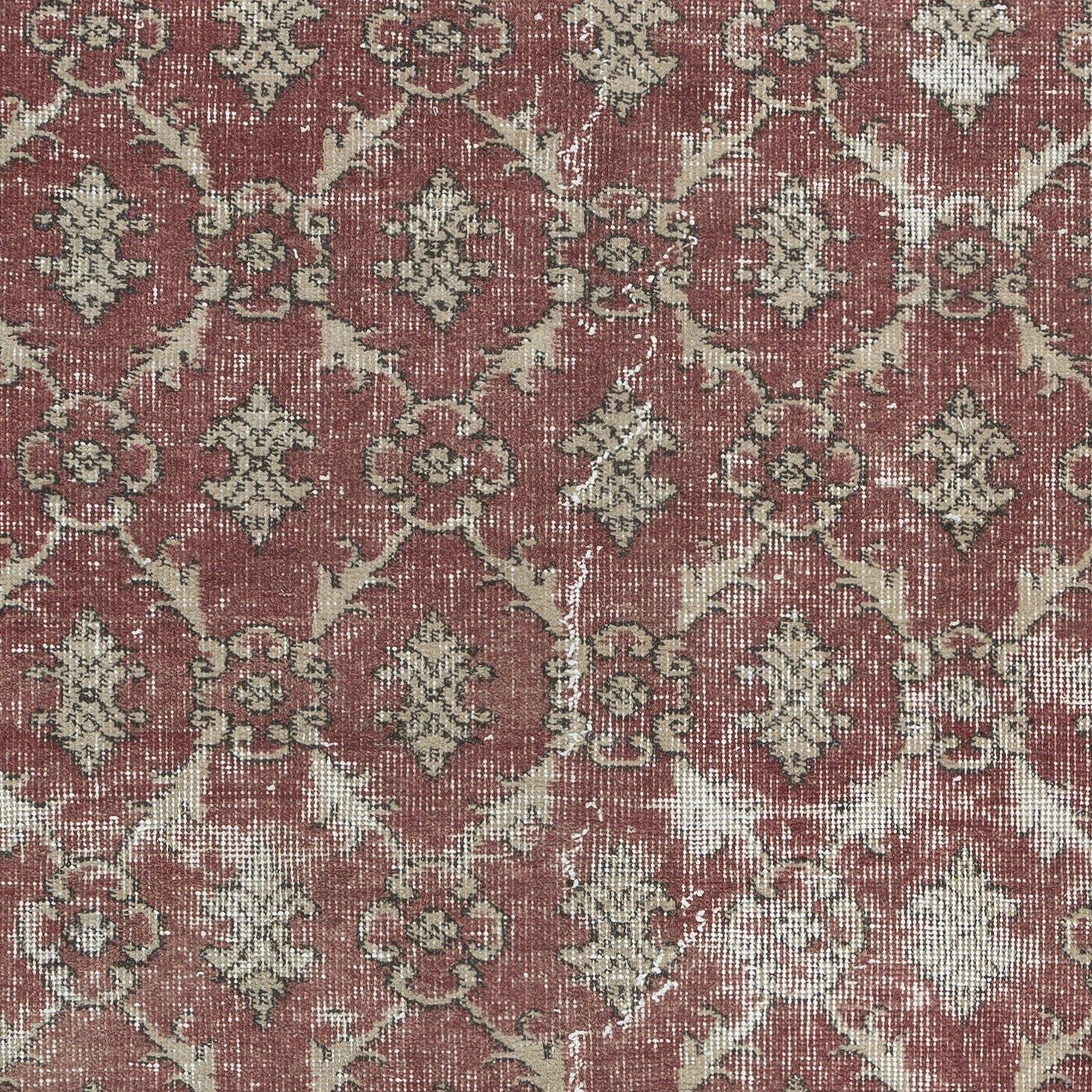 Noué à la main 3.3x6.6 Ft Small Handmade Turkish Rug in Barn Red & Beige, Rustic Kitchen Rug (Tapis de cuisine rustique) en vente