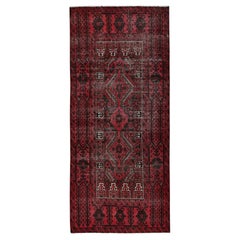 3'3"x6'8" Scarlet Red Vintage Persian Baluch Hand Knotted Pure Wool Runner Rug