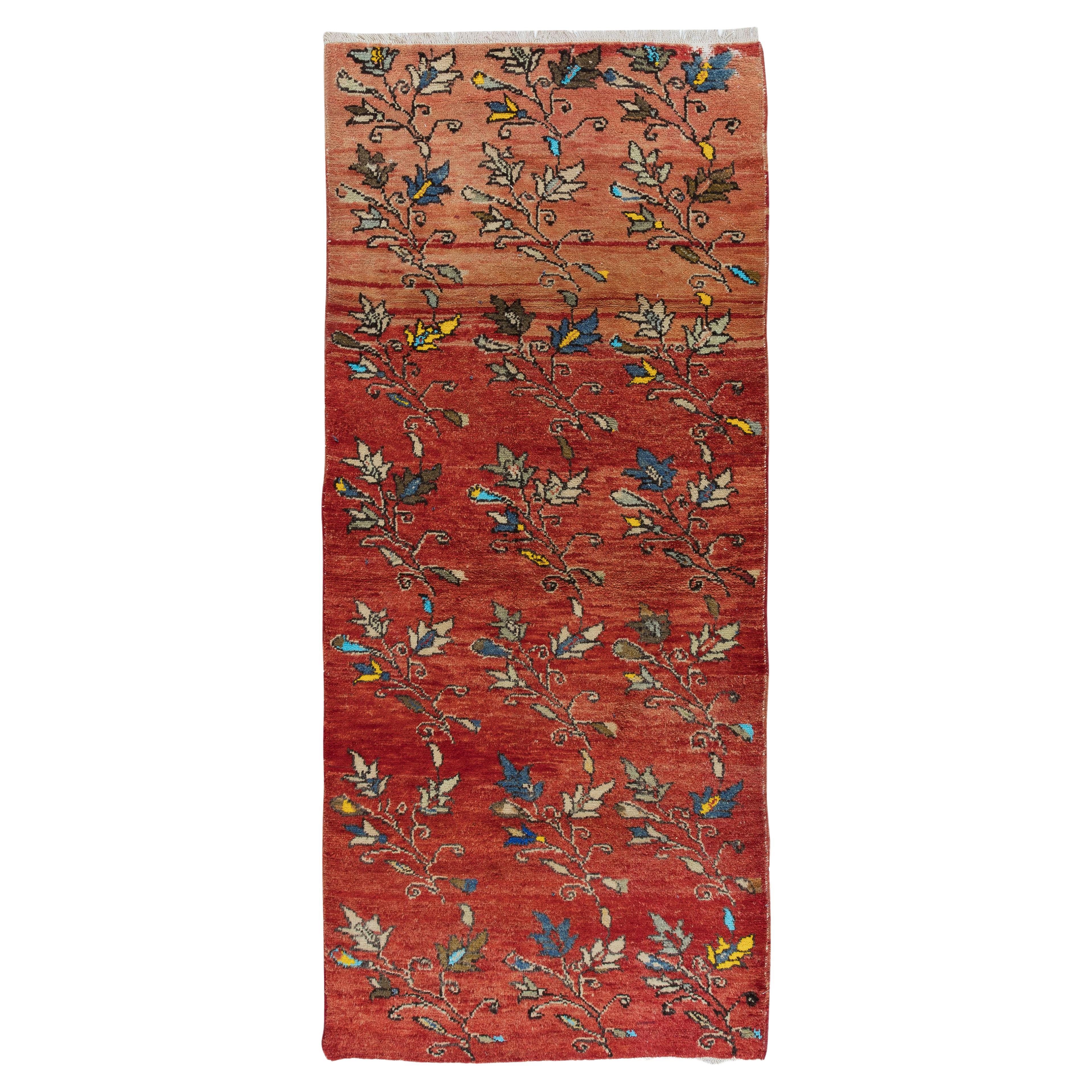 3.3x7 Ft handgemachte Vintage türkischen Läufer Teppich mit bunten Blumen für Flur