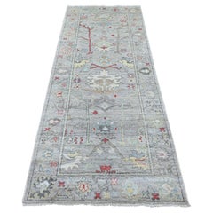 3'3 "x7'10" Spanish Gray Handgeknüpft Angora Oushak Reine Wolle Läufer Orientteppich