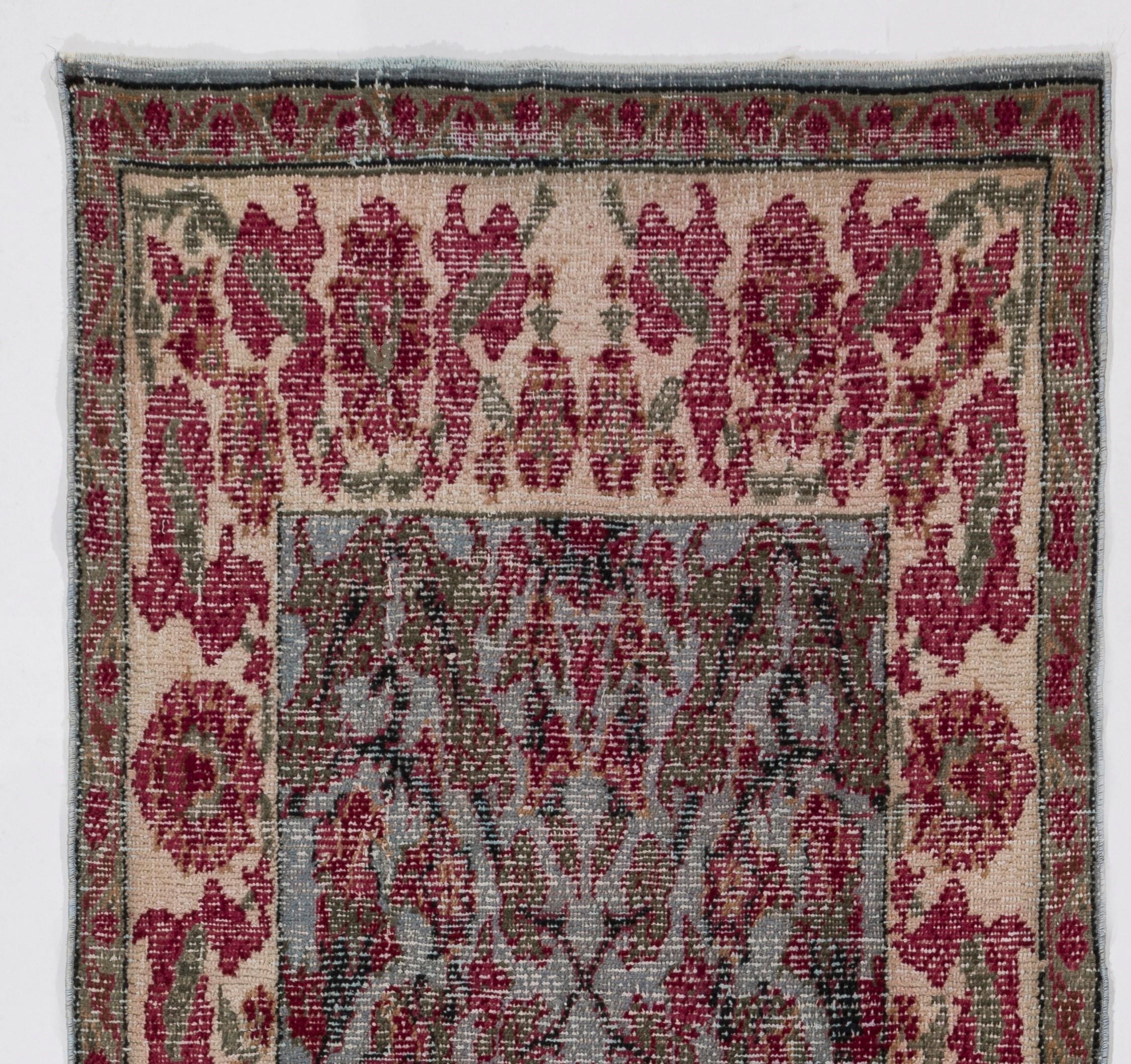 Hand-Knotted 3.3x8.2 Ft Unusual MidCentury Hand-Made Anatolian Rug with Floral Garden Design For Sale