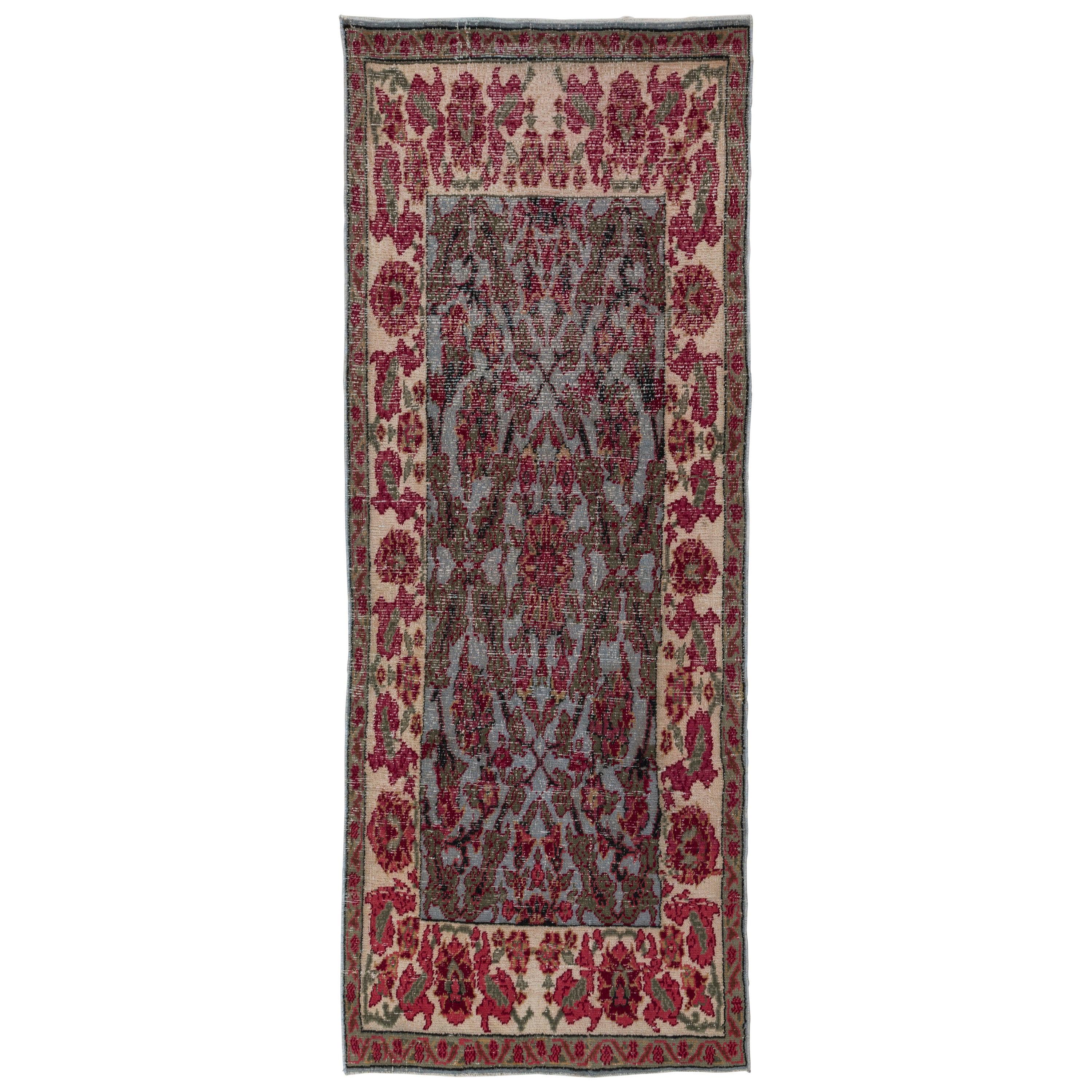 3.3x8.2 Ft Unusual MidCentury Hand-Made Anatolian Rug with Floral Garden Design For Sale