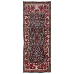 Vintage 3.3x8.2 Ft Unusual MidCentury Hand-Made Anatolian Rug with Floral Garden Design