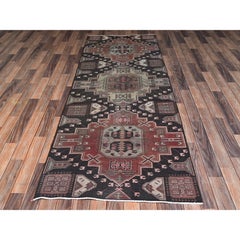 3'3"x8'7" Brown Vintage Northwest Zoroastrian Hand Knotted Pure Wool Runner Rug
