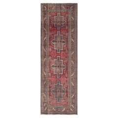 Tappeto da corridoio in lana annodato a mano, stile persiano Tabriz vintage, con pelo corto, rosso, 99 cm x 284 cm
