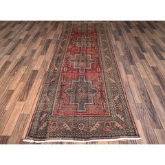 3'3"x9'3" Red Zero Pile Vintage Zoroastrian Tabriz Hand Knotted Wool Runner Rug