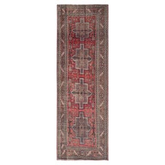 3'3"x9'3" Red Zero Pile Vintage Zoroastrian Tabriz Hand Knotted Wool Runner Rug