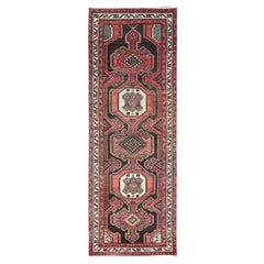 3'3"x9'4" Terracotta Red Vintage Persian Hamadan Hand Knotted Wool Runner Rug