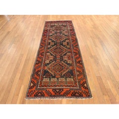 3'3"x9'6" Umber Brown Antique Persian Baluch Pure Wool Hand Knotted Runner Rug