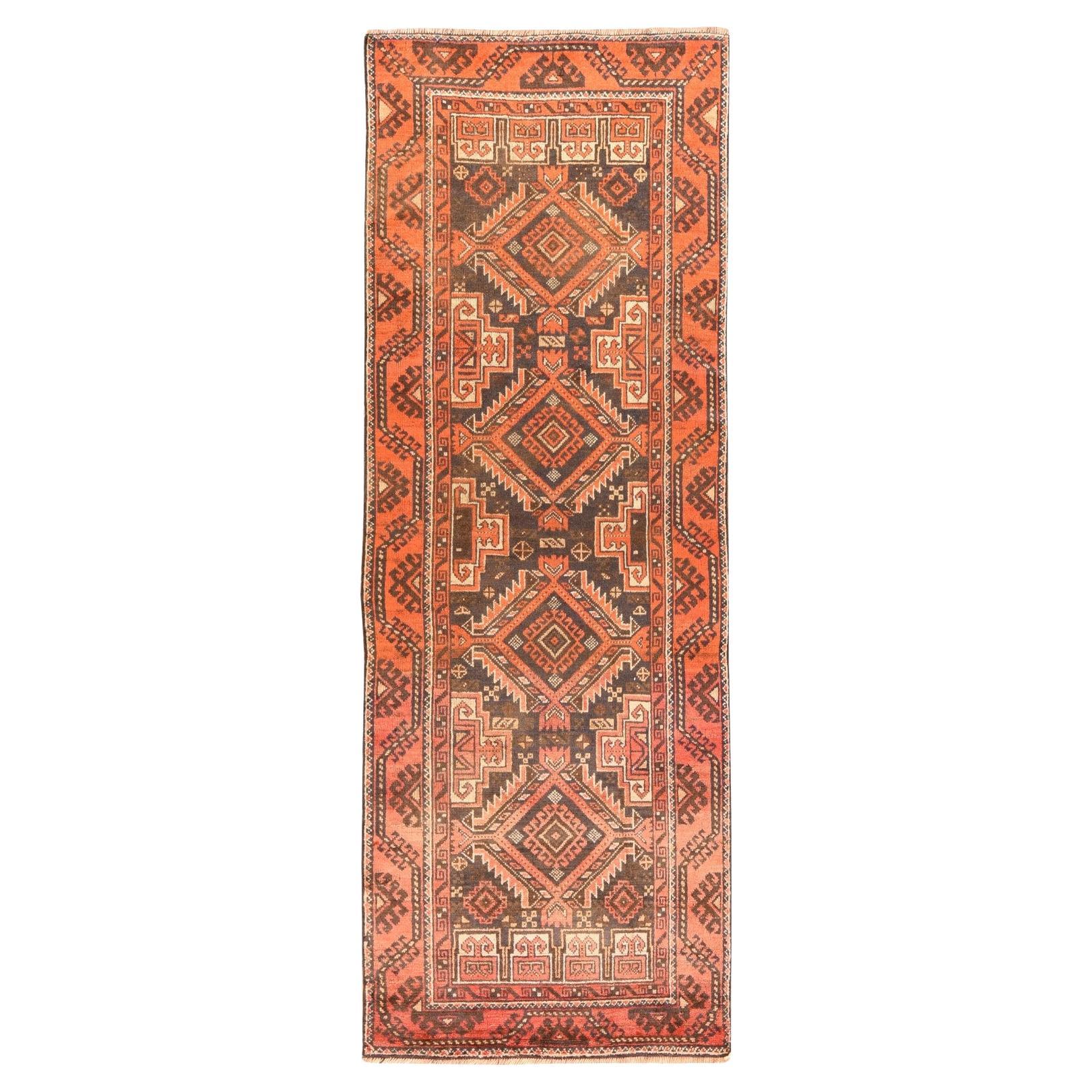 3'3"x9'6" Umber Brown Antique Zoroastrian Baluch Wool Hand Knotted Runner Rug