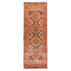 3'3"x9'6" Umber Brown Antique Persian Baluch Pure Wool Hand Knotted Runner Rug