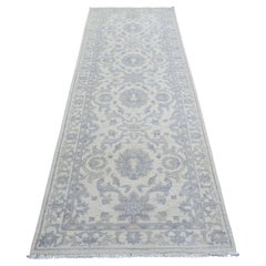 3'3"x9'8" Hand Knotted White Wash Peshawar with All Over Flower Design Wool Runn