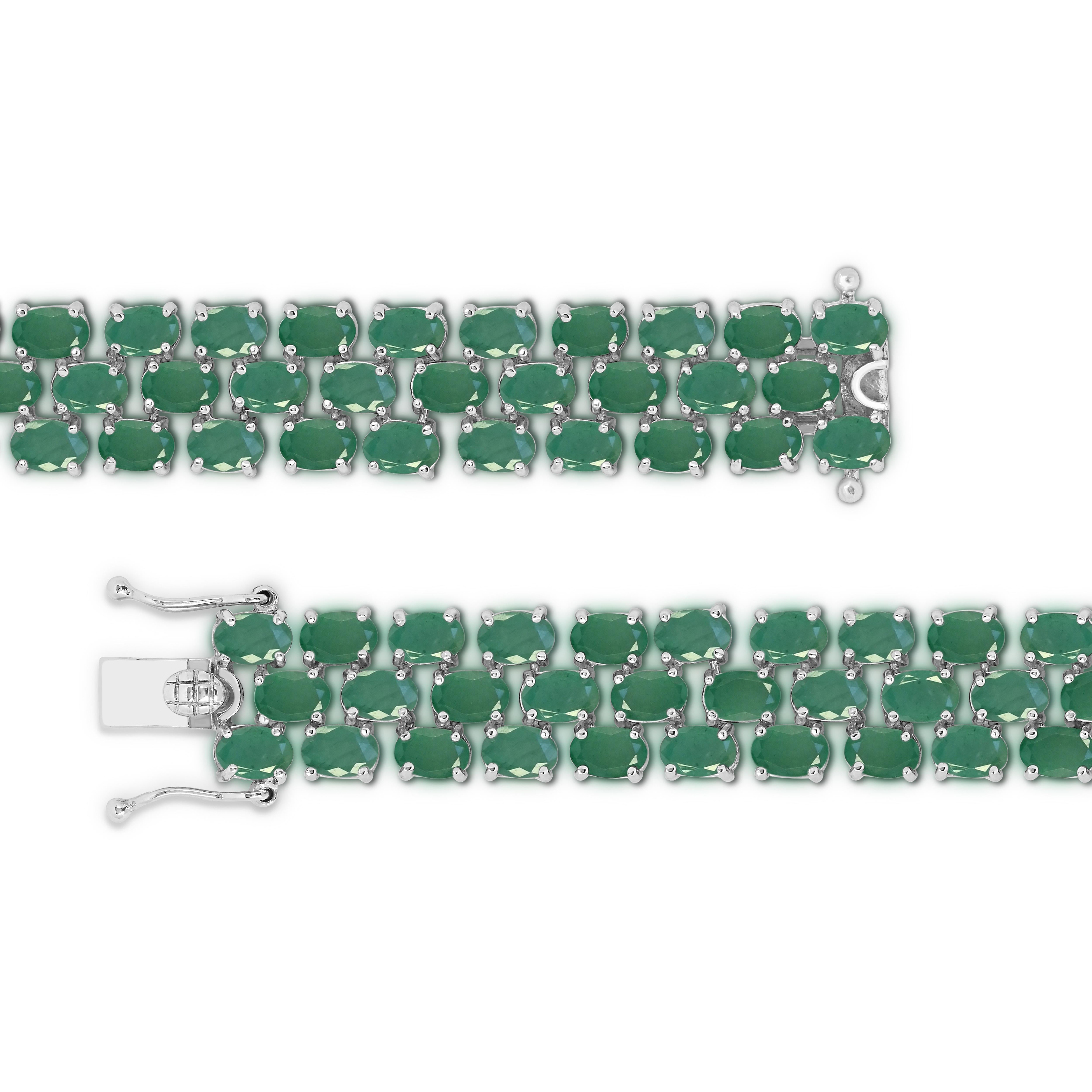Contemporary 34-5/8ct. Oval Emerald Creative Tennis Bracelet in Sterling Silver For Sale