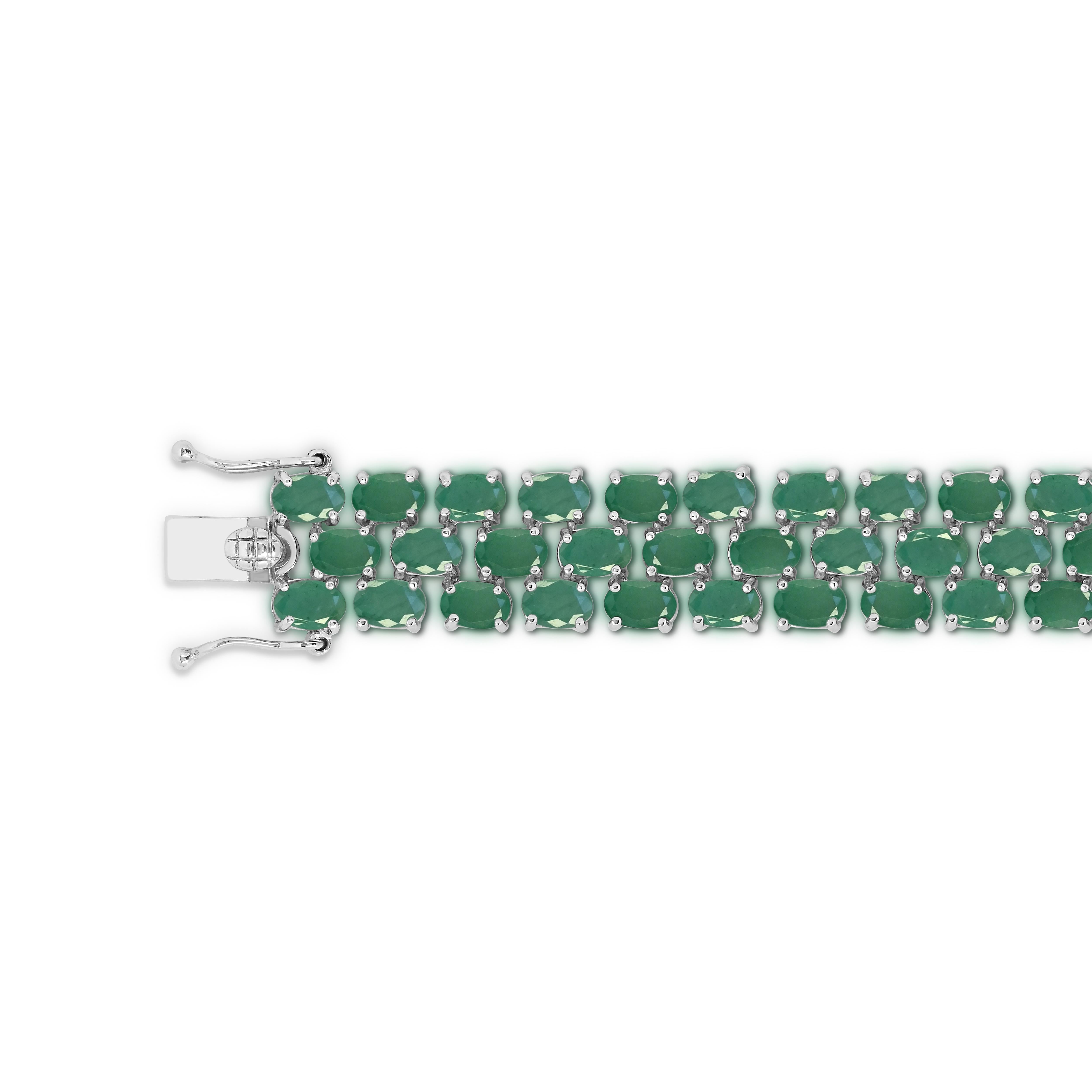 Oval Cut 34-5/8ct. Oval Emerald Creative Tennis Bracelet in Sterling Silver For Sale