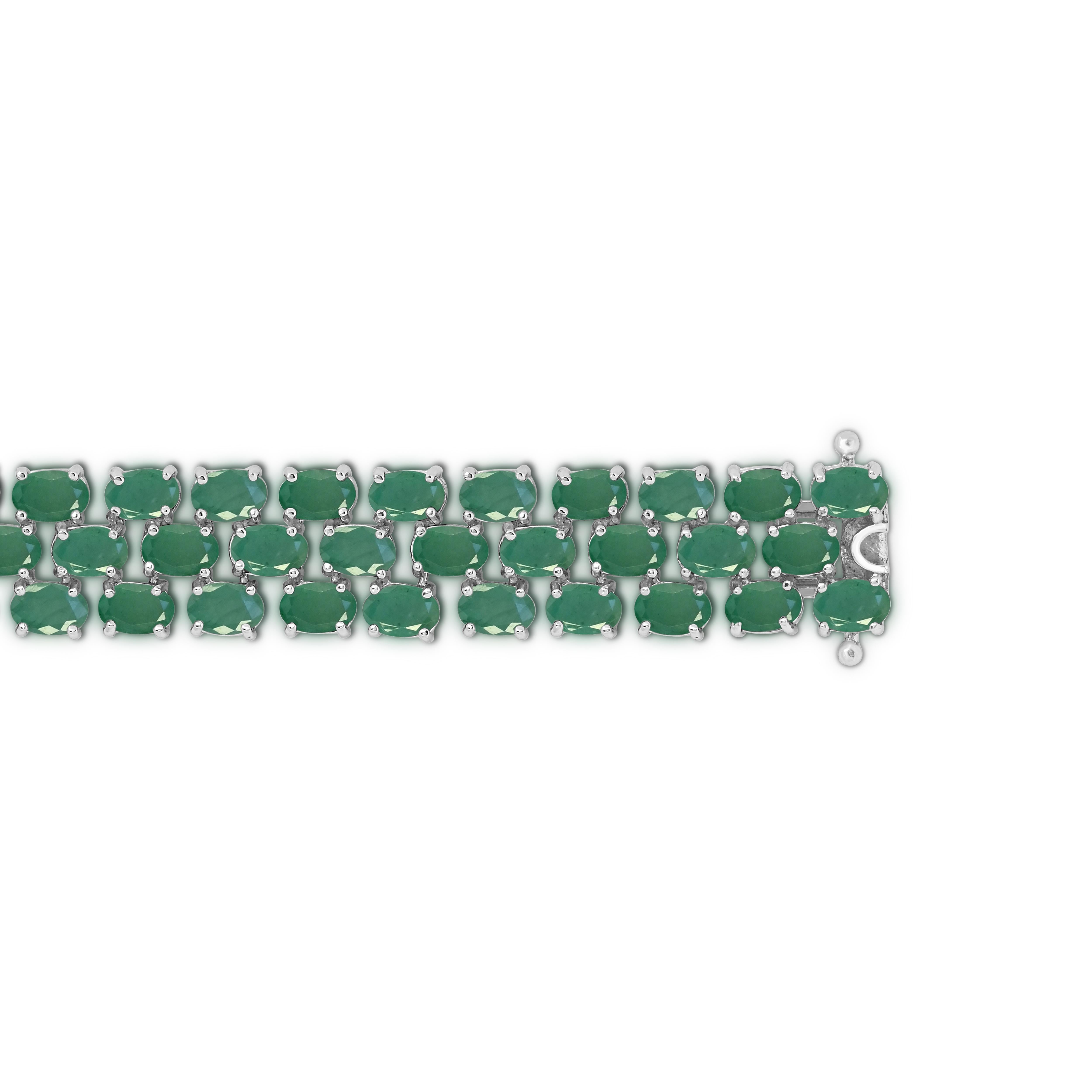 34-5/8ct. Oval Emerald Creative Tennis Bracelet in Sterling Silver In New Condition For Sale In New York, NY