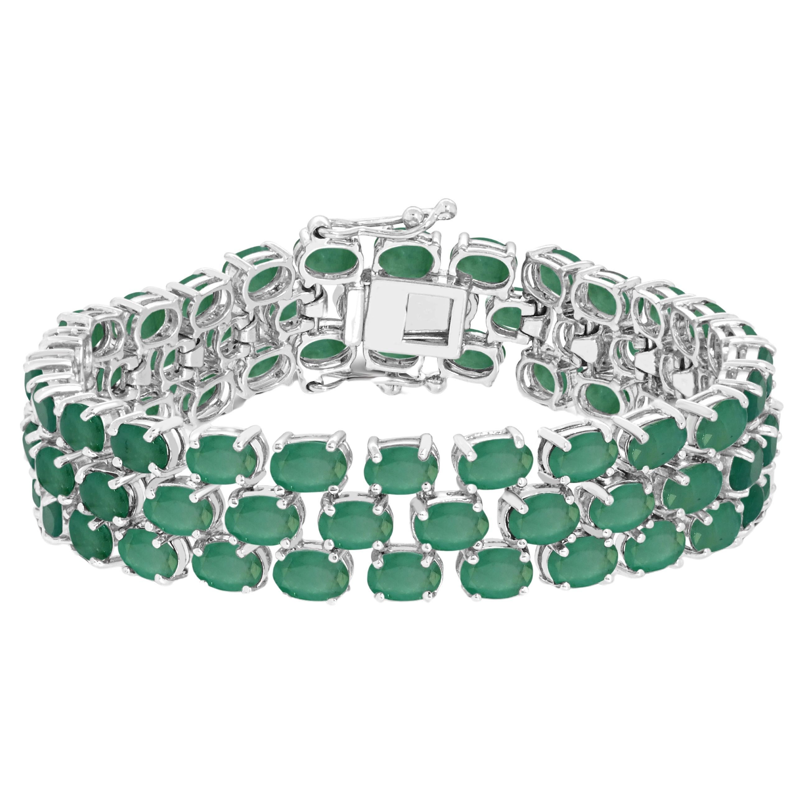 34-5/8ct. Oval Emerald Creative Tennis Bracelet in Sterling Silver For Sale