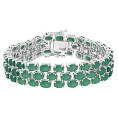 34-5/8ct. Creative Tennis-Armband aus Sterlingsilber mit ovalem Smaragd