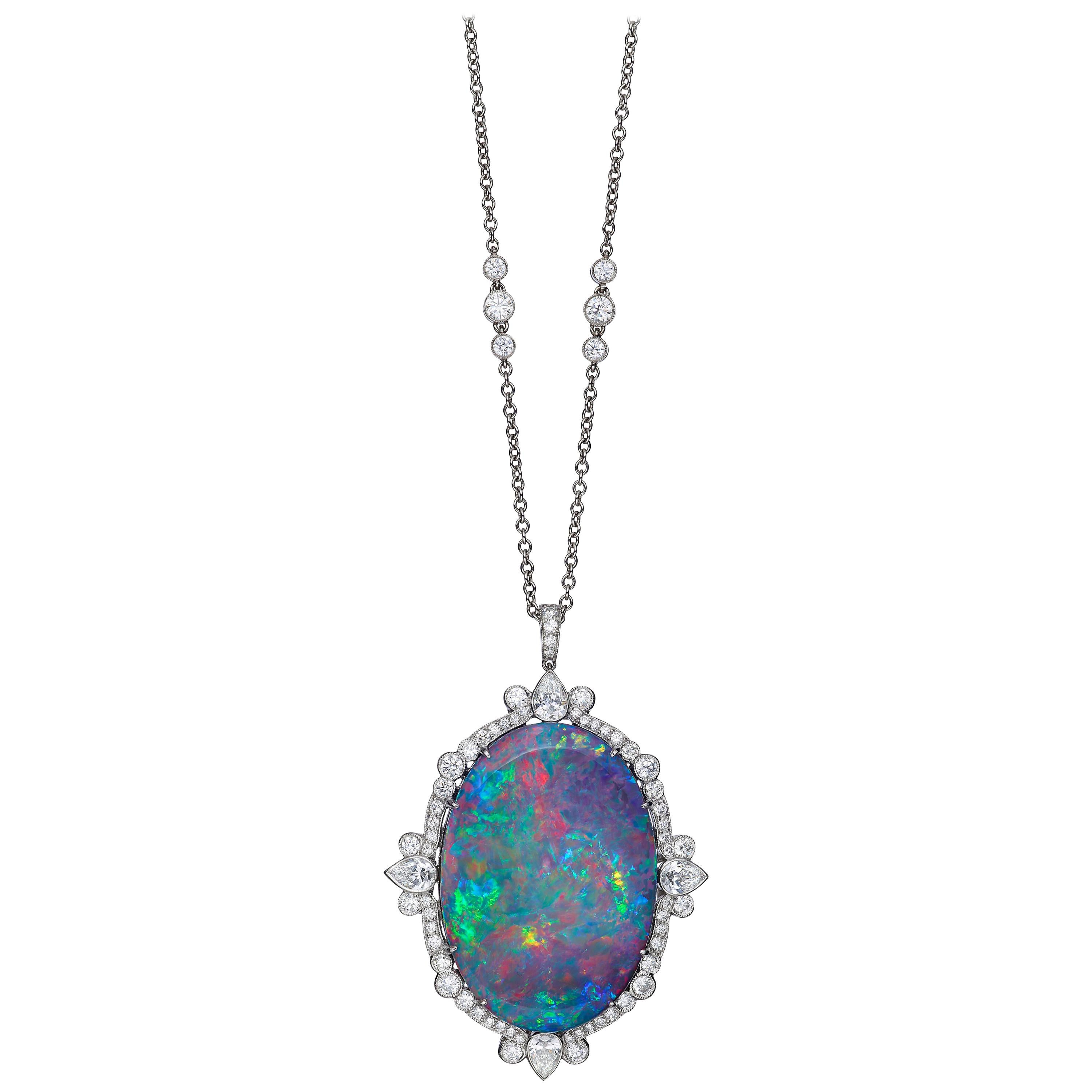 34 Carat Australian Opal Necklace in Platinum For Sale