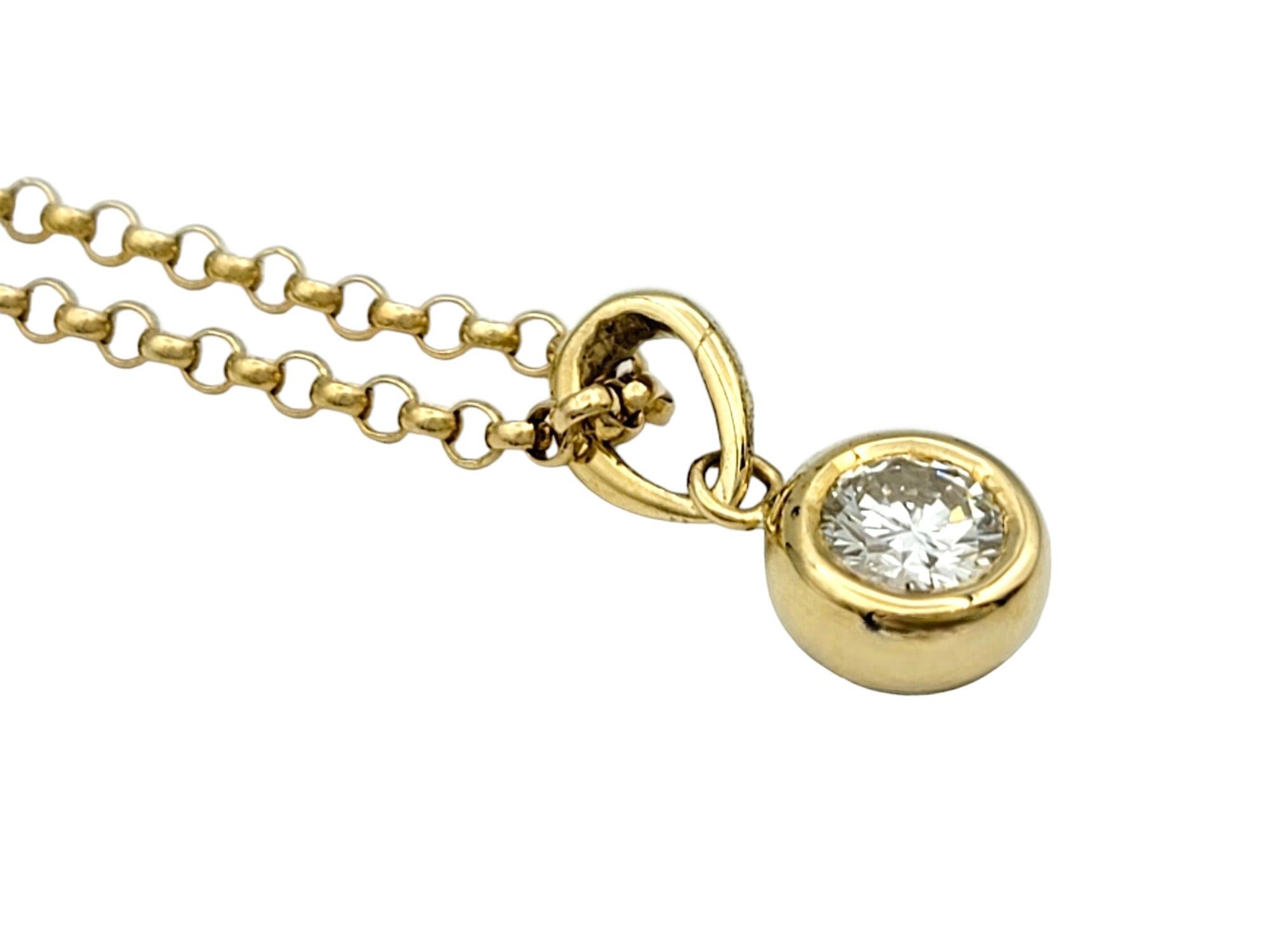 Contemporary .34 Carat Bezel-Set Round Diamond Solitaire Pendant Necklace in 18 Karat Gold For Sale