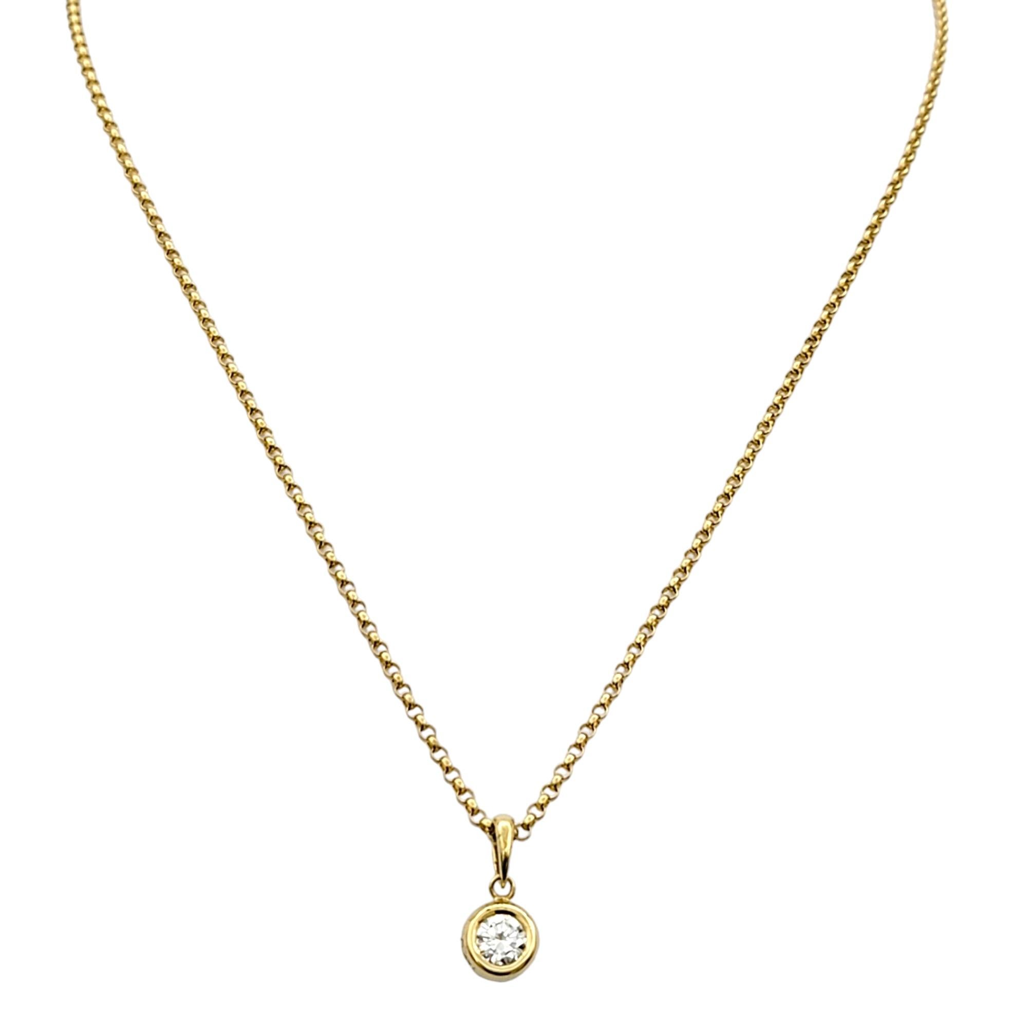 Round Cut .34 Carat Bezel-Set Round Diamond Solitaire Pendant Necklace in 18 Karat Gold For Sale