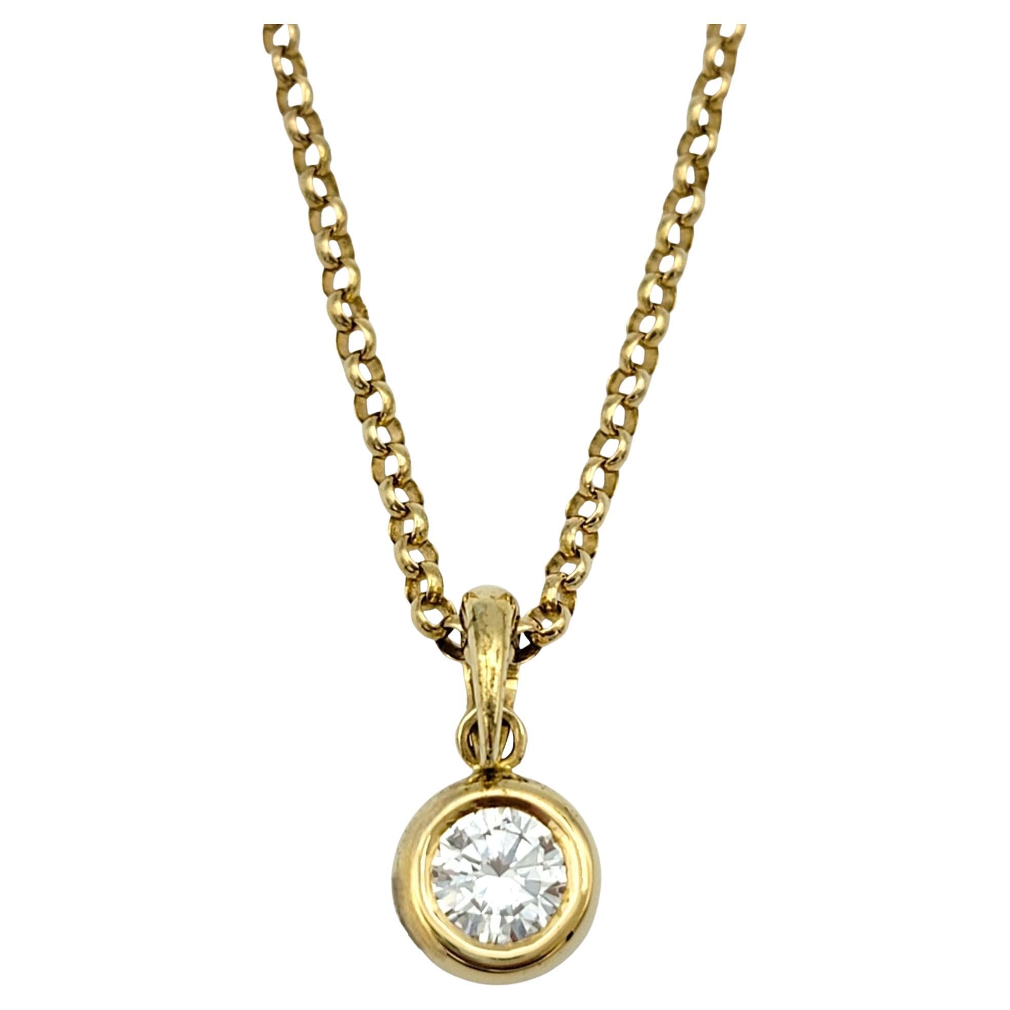 .34 Carat Bezel-Set Round Diamond Solitaire Pendant Necklace in 18 Karat Gold For Sale
