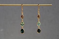 3.4 Carat Citrine & Tourmaline 14K French Wire 3 Stone Dangle Earrings