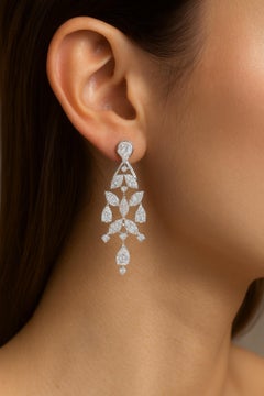 3.4 Carat Diamond Cluster Jacket Dangle Earrings 14 Karat White Gold Jewelry