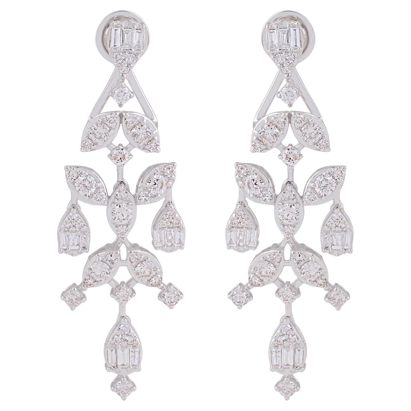Orecchini a pendente a grappolo con diamante da 3,4 carati Gioielli in oro bianco 14 carati