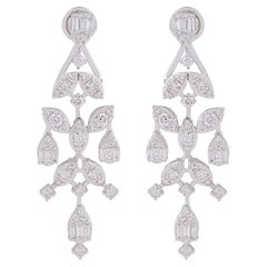 Orecchini a pendente a grappolo con diamante da 3,4 carati Gioielli in oro bianco 14 carati