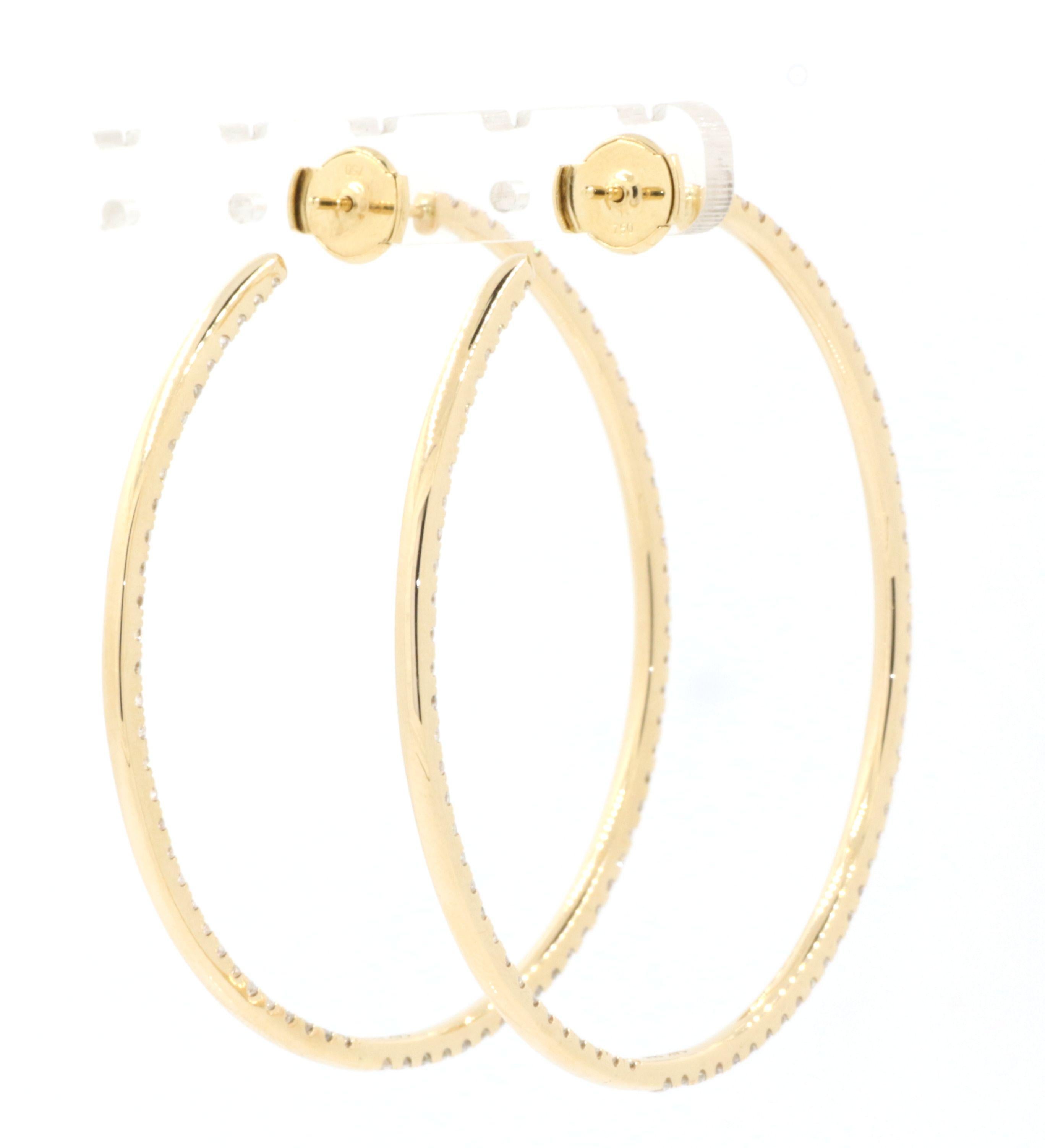 3.4 Carat Diamond Hoop Earrings in 18 Karat Yellow Gold In New Condition In Hong Kong, HK