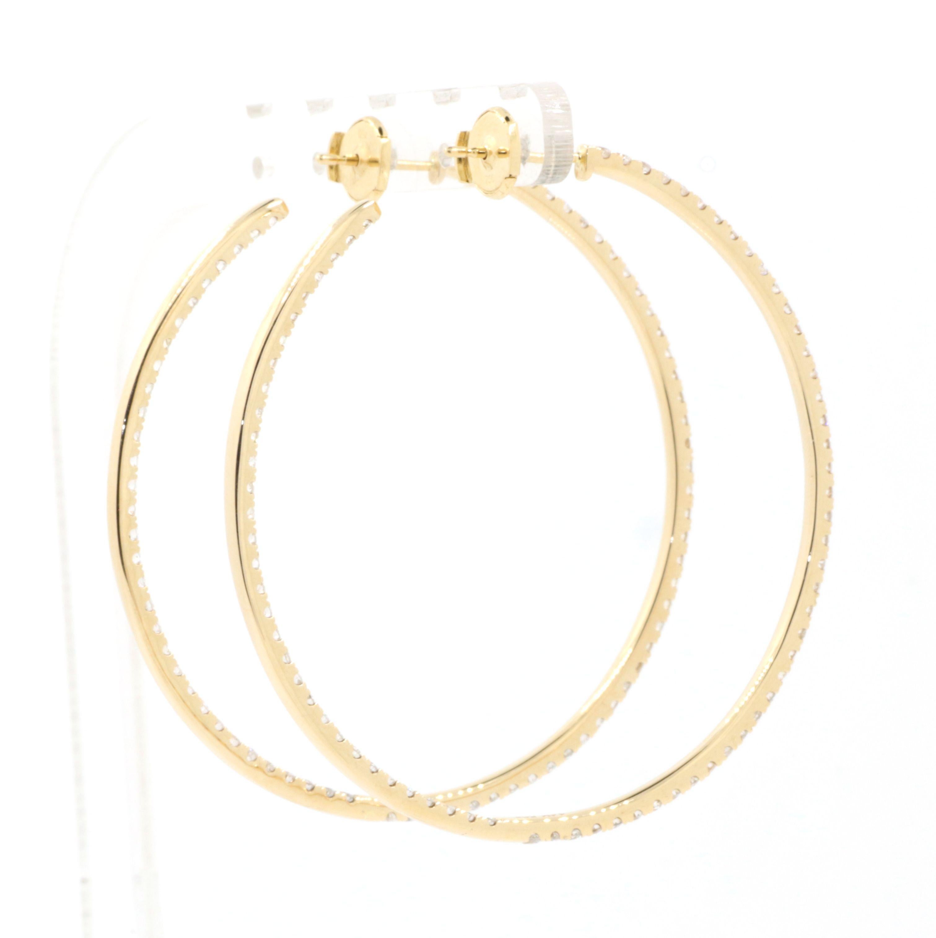 Women's 3.4 Carat Diamond Hoop Earrings in 18 Karat Yellow Gold