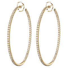 3.4 Carat Diamond Hoop Earrings in 18 Karat Yellow Gold