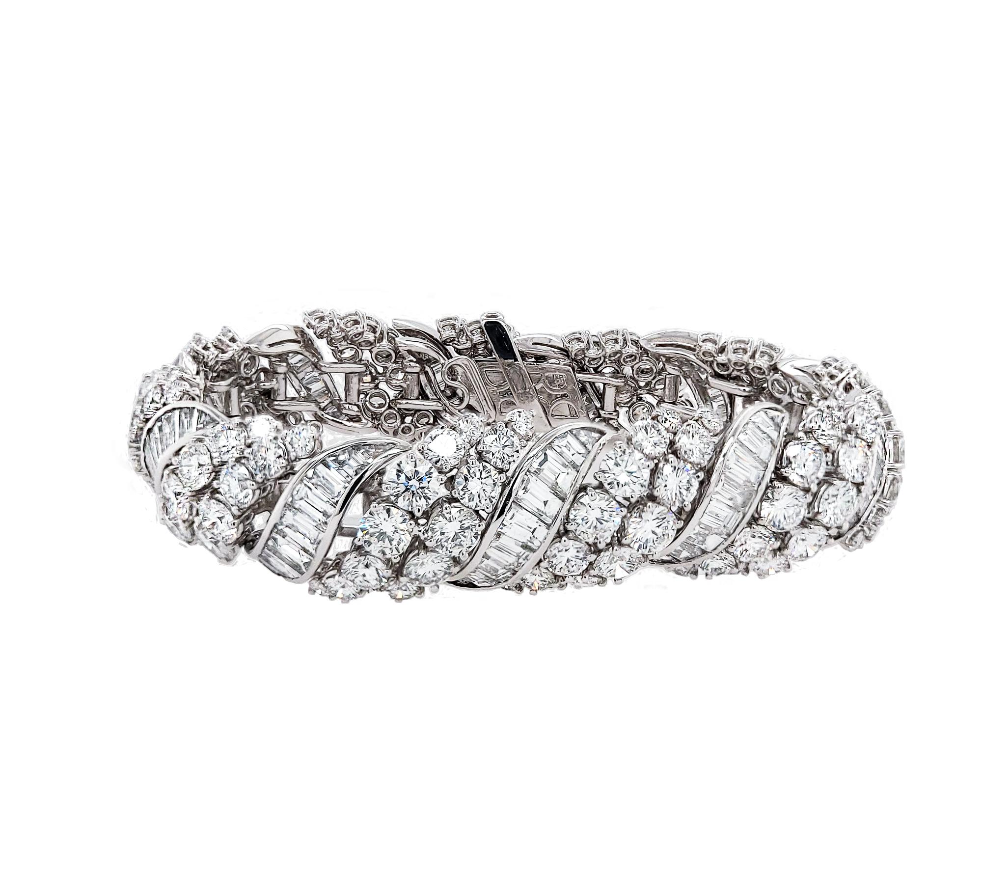 Mixed Cut 34 Carat Diamond Platinum Scroll Bracelet For Sale