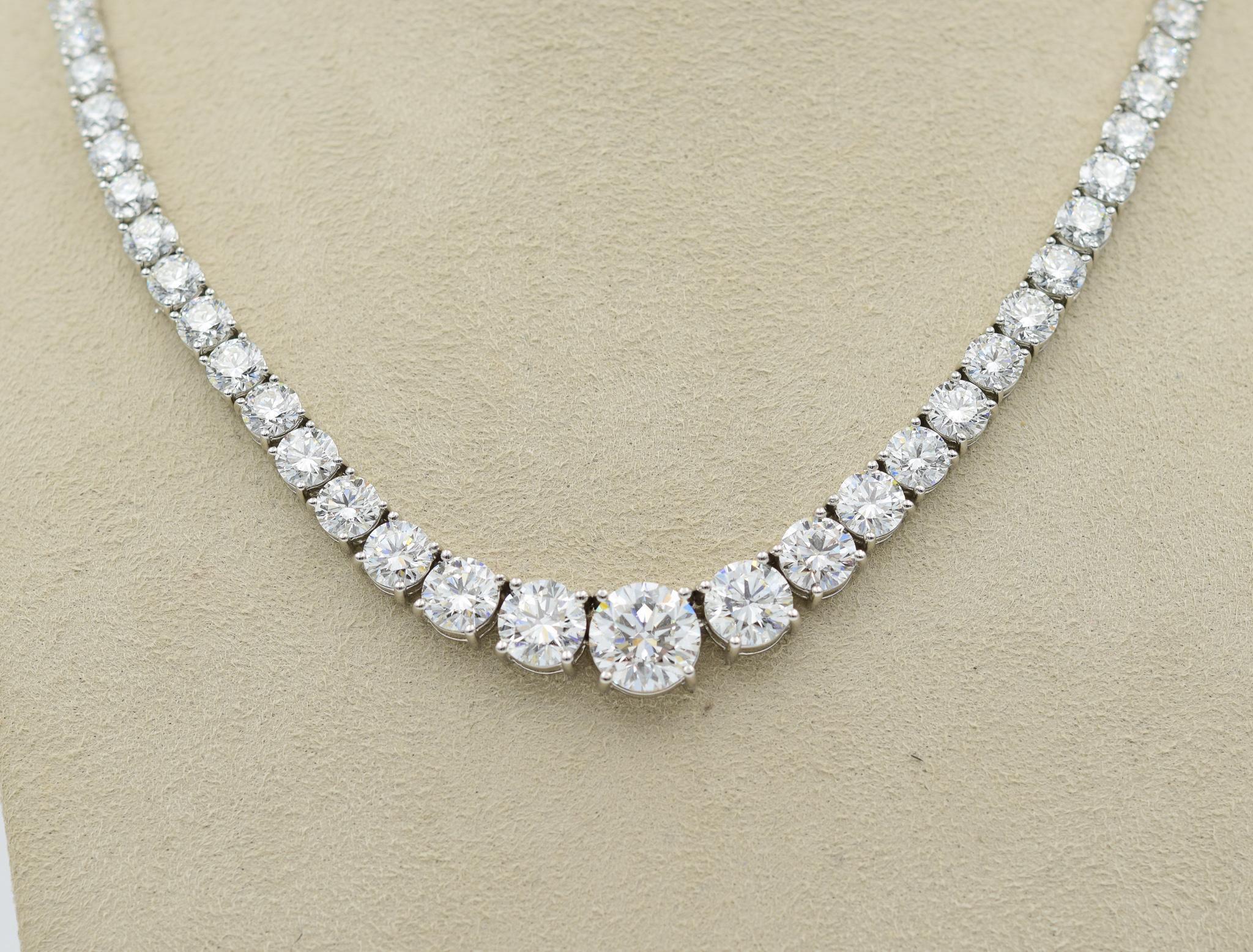 When it comes to a 34 carat Riviera Diamond Necklace, they do not get much better than this one!  The diamonds have all been matched and sorted perfectly and are all triple excellent cut diamonds.  These diamonds are all G color and VS2-SI1 in