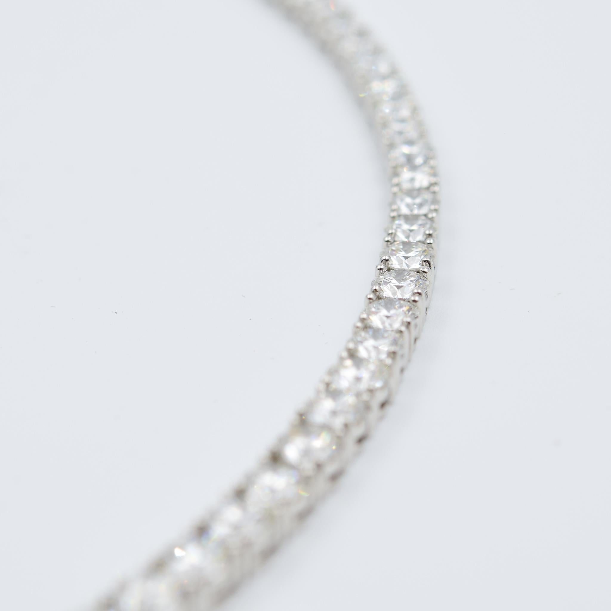 Round Cut 34 Carat Diamond Riviera Necklace in Platinum with GIA Certified Excellent Cuts