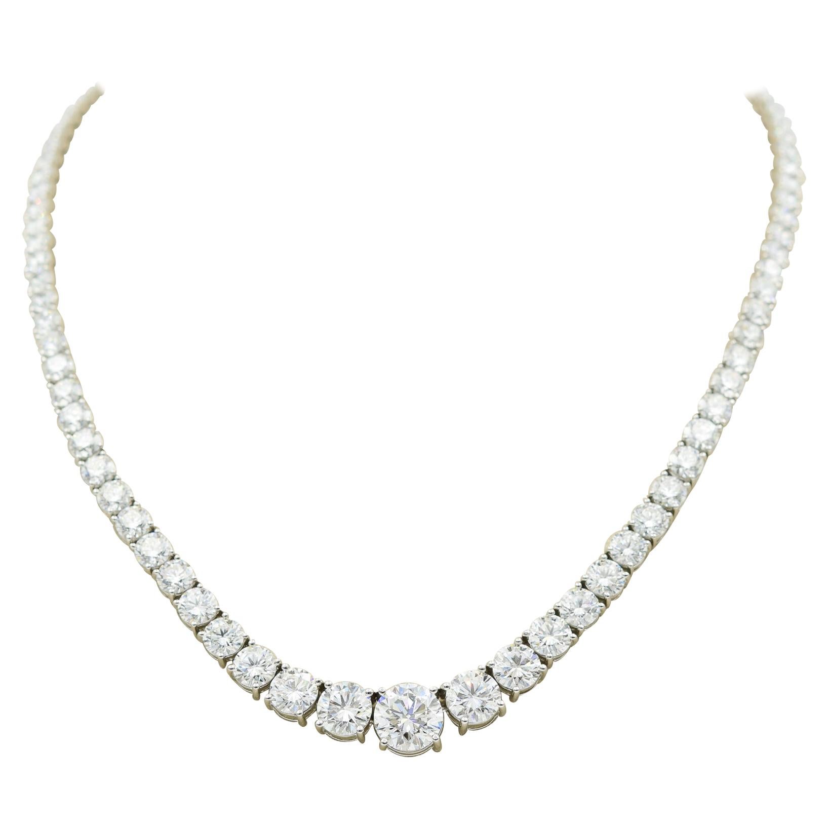34 Carat Diamond Riviera Necklace in Platinum with GIA Certified Excellent Cuts