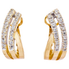 Retro .34 Carat Diamond Yellow Gold Swirl Clip Post Earrings