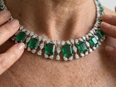 34 Carat Emerald and Diamond Convertible Choker & Bracelet Necklace