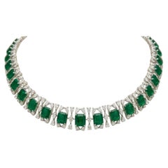 34 Carat Emerald and Diamond Convertible Choker & Bracelet Necklace