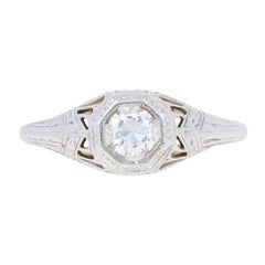 .34 Carat European Cut Diamond Art Deco Ring, 18 Karat Gold Antique Solitaire
