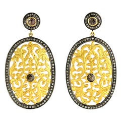 3.4 Carat Fancy Diamond Filigree Two-Tone Diamond Earrings