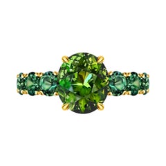 3, 4 Carat Green Tourmaline Marriage Sapphire 18 Karat Gold Infinity Ring