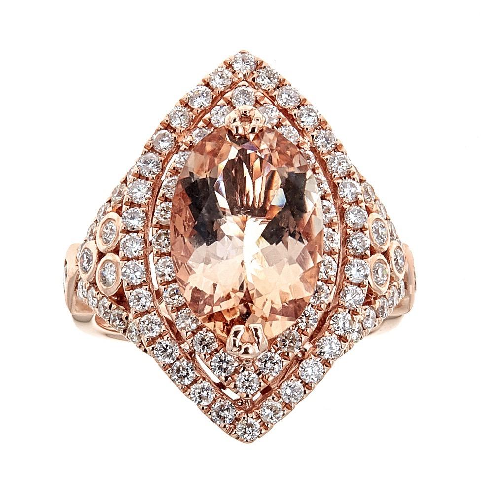 3.4 Carat Morganite Diamond Solitaire 14 Karat Rose Gold Cocktail Ring Size 7.2

Vous cherchez une bague qui exprime votre amour éternel ? Nous l'avons. Le design exquis présente une morganite de forme ovale de 3,5 cm d'épaisseur.  Elle est entourée