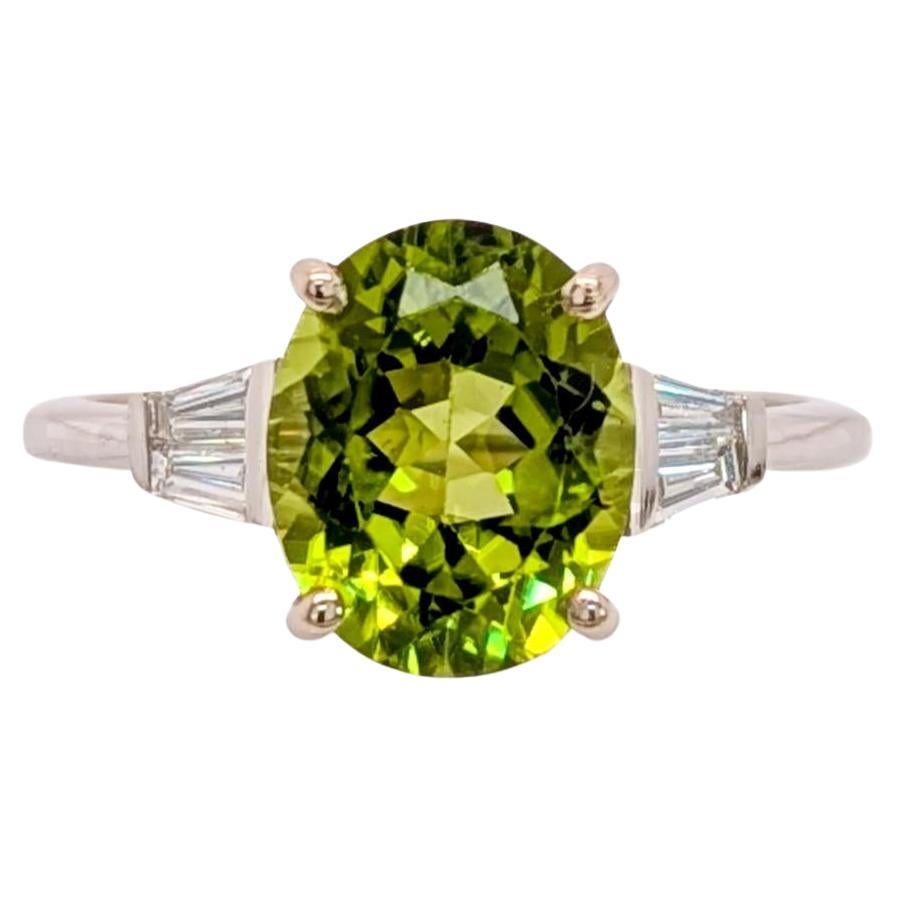 3.4 Carat Peridot Ring w Natural Diamond Accents in Solid 14K Gold  OV 10x8mm