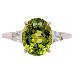 3.4 Carat Peridot Ring w Natural Diamond Accents in Solid 14K Gold  OV 10x8mm
