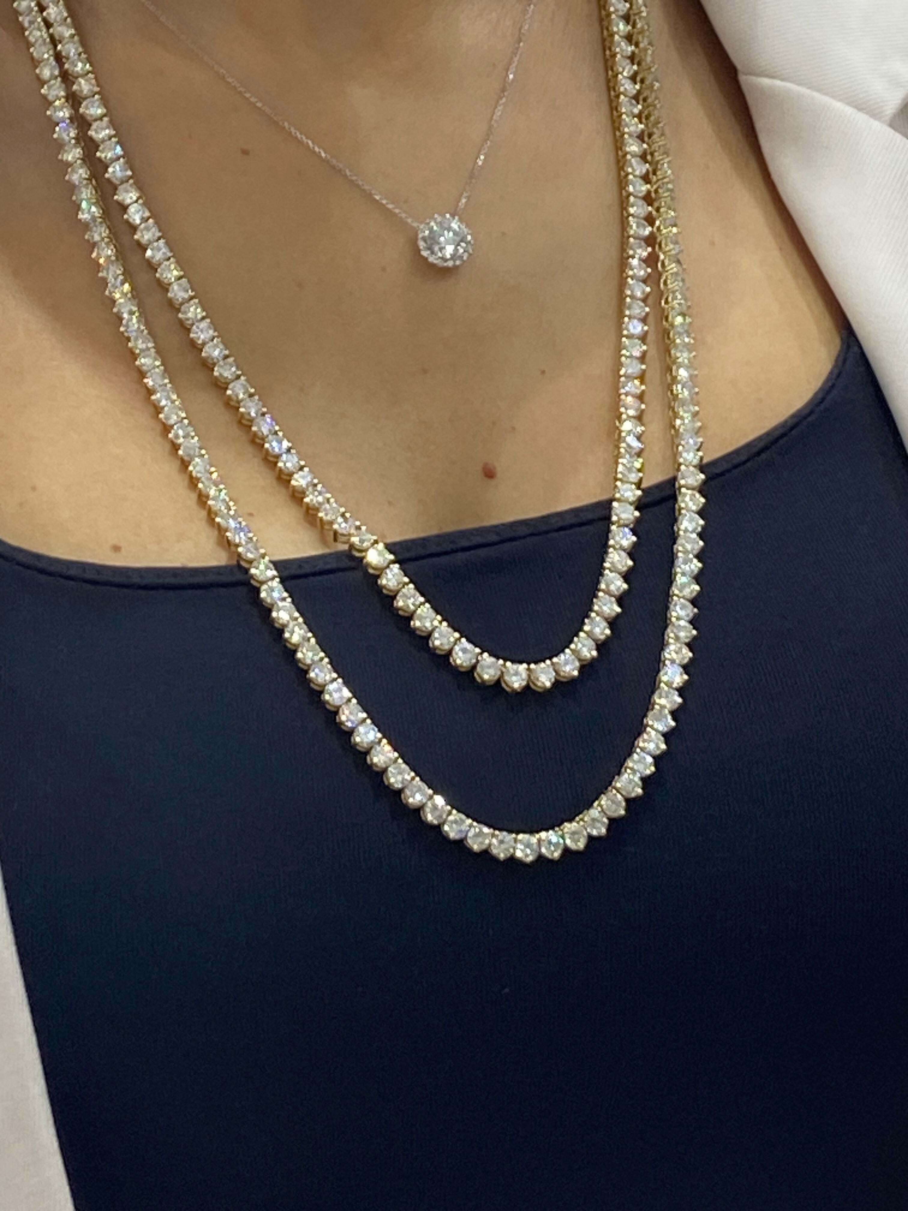 34 Karat Runder Brillant Diamant Opera Halskette Zertifiziert im Zustand „Neu“ im Angebot in New York, NY