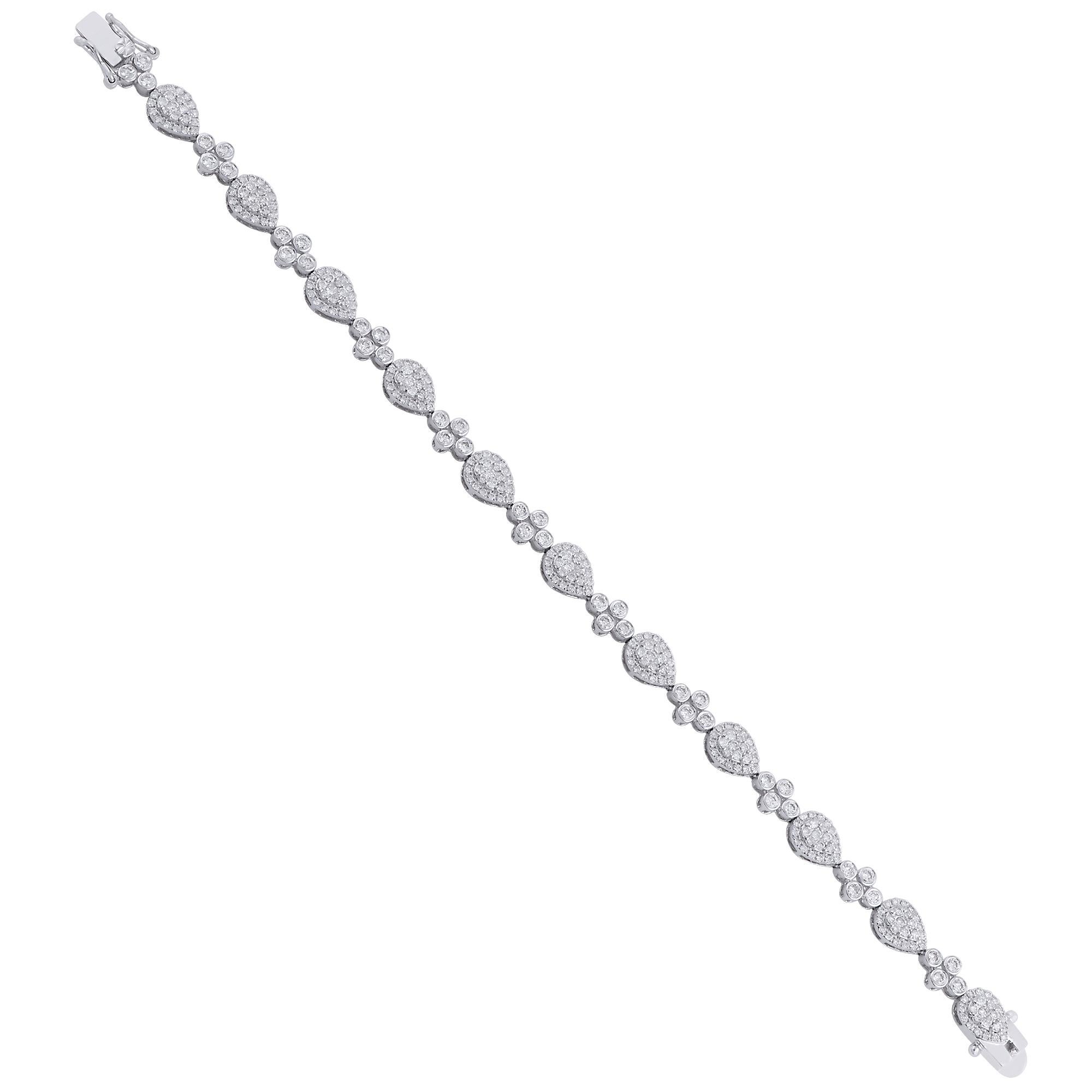 3.4 Carat SI Clarity HI Color Diamond Pear Charm Bracelet 14k White Gold Jewelry Moderno en venta