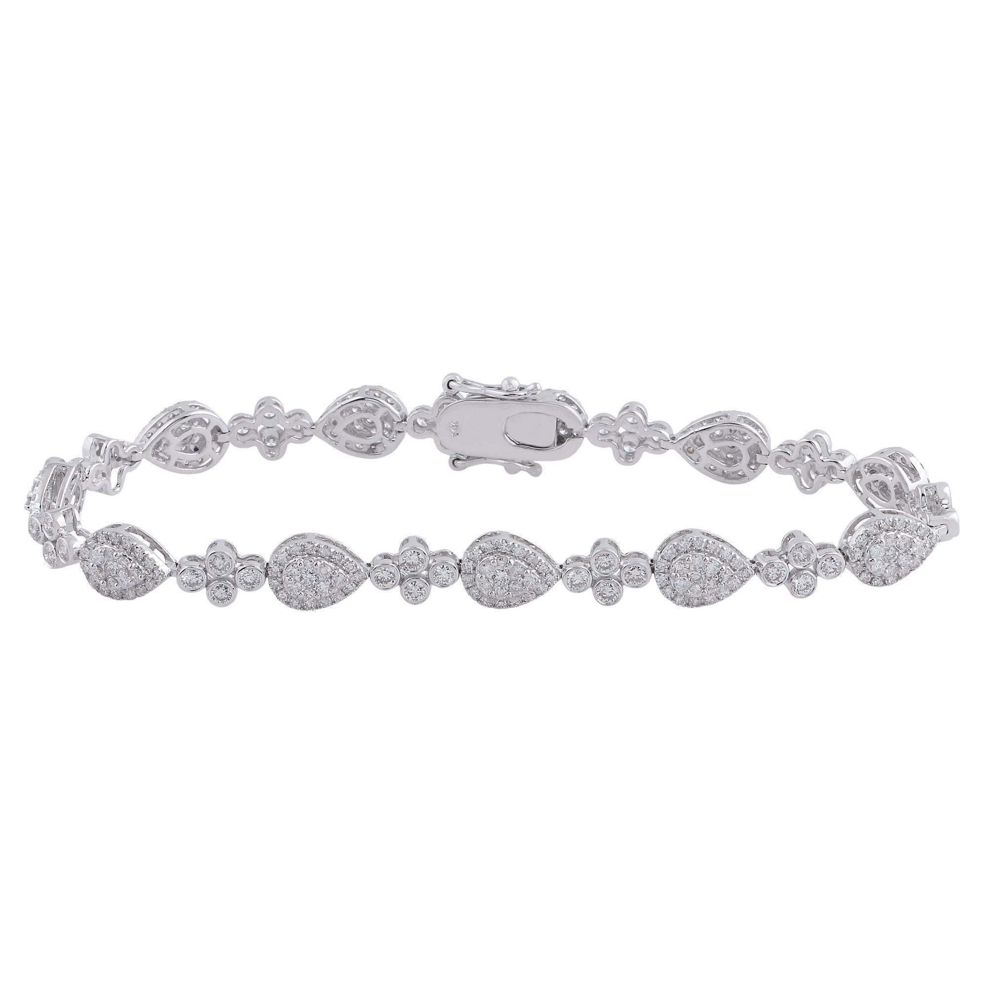 3.4 Carat SI Clarity HI Color Diamond Pear Charm Bracelet 14k White Gold Jewelry