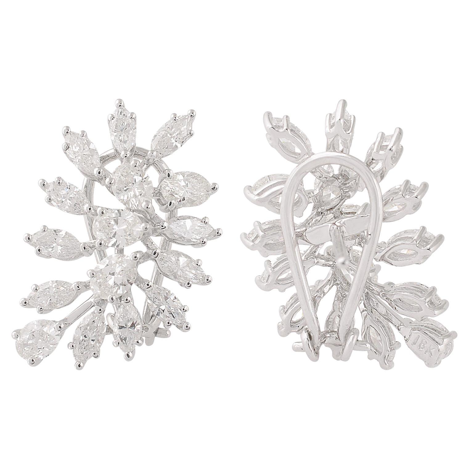 3.4 Carat SI Clarity HI Color Marquise Pear Diamond Earrings 18 Karat White Gold