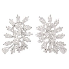 3.4 Carat SI Clarity HI Color Marquise Pear Diamond Earrings 18 Karat White Gold